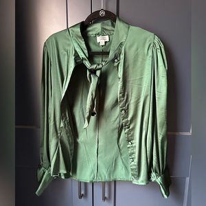 Unique Vintage Emerald Satin Neck Tie Gwen Blouse